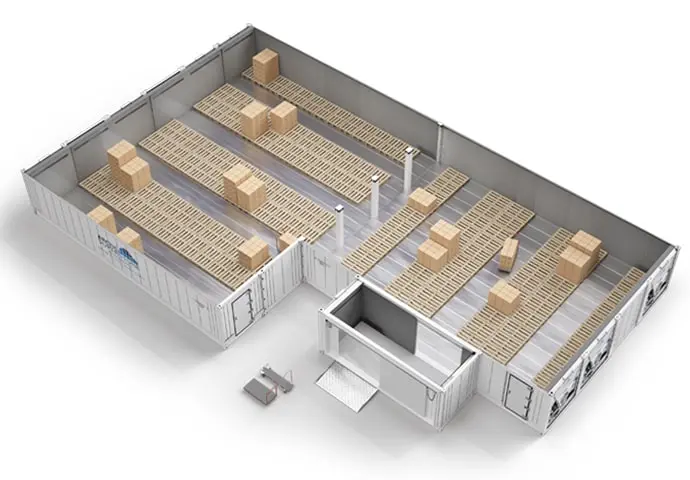 Arctic SuperStore met pallets en verbindingsruimte